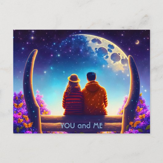 Freunde oder Liebhaber auf einer Bank im Mondschei Postkarte (Vorderseite)