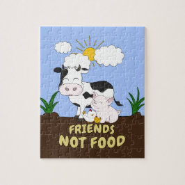 Freunde ohne Nahrung - Niedliche Kuh, Schwein und  Puzzle