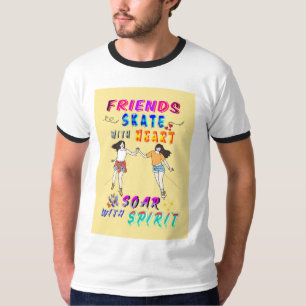 Freunde Ringer Skate mit Herz, fliegen mit Geist T-Shirt