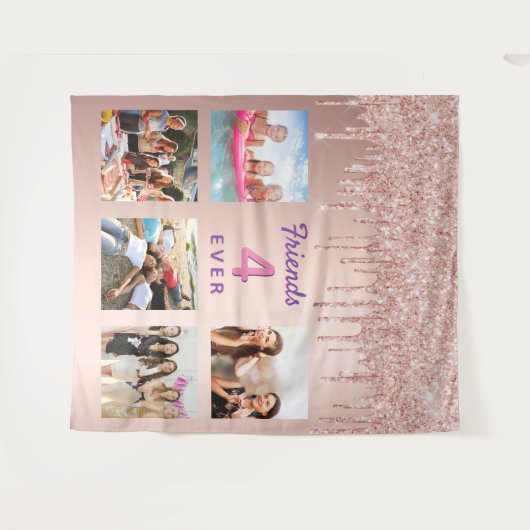 Freunde Rose Gold Foto Collage Glitzer Wandteppich (Vorderseite (Horizontal))