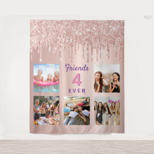 Freunde Rose Gold Foto Collage Glitzer Wandteppich