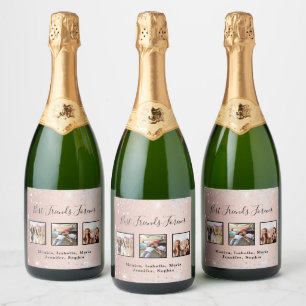 Freunde Rose Gold Silber Glitzer Foto Schaumweinetikett