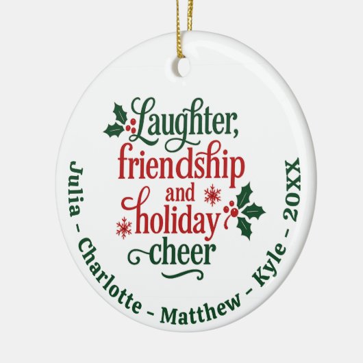 Freunde rot-grüne Typografie Weihnachten Keramik Ornament (Links)