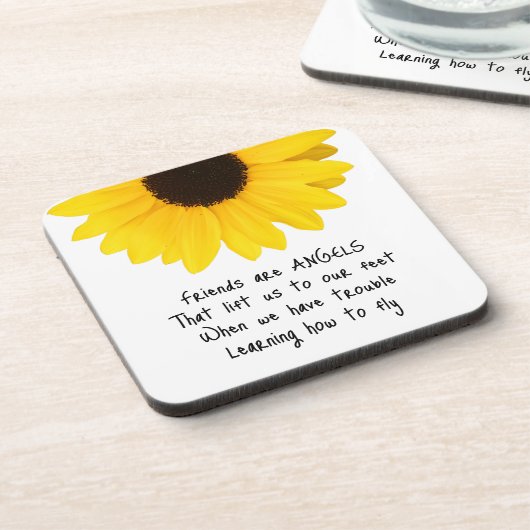 Freunde sind Engel Zitat Sonnenblumen Getränkeküst Getränkeuntersetzer (Linke Seite)