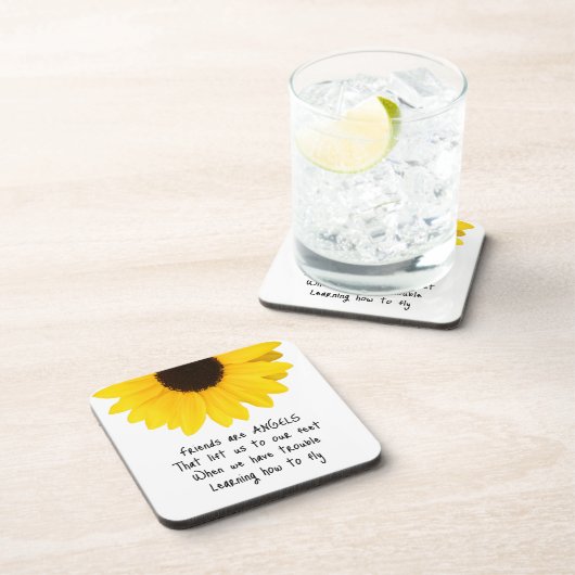 Freunde sind Engel Zitat Sonnenblumen Getränkeküst Getränkeuntersetzer (Rechte Seite)