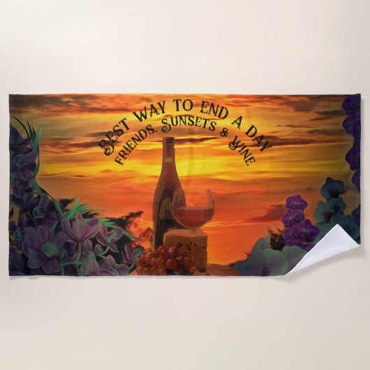 Freunde, Sonnenuntergänge und Wein 2584 Strandtuch (Vorderseite)
