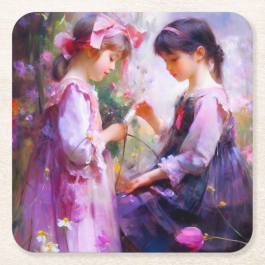 Freunde und Blume 2 Rechteckiger Pappuntersetzer (Vorderseite)