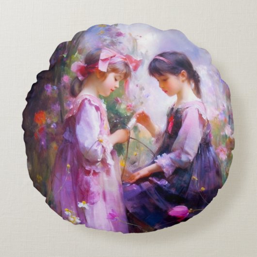 Freunde und Blume 2 Rundes Kissen (Vorderseite)