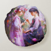 Freunde und Blume 2 Rundes Kissen (Rückseite)