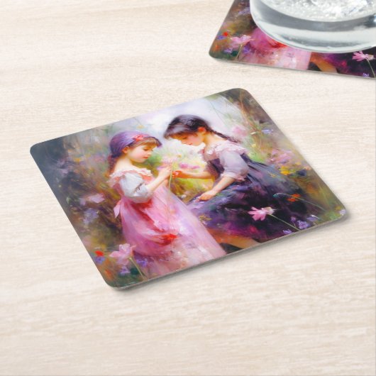 Freunde und Blume Rechteckiger Pappuntersetzer (angewinkelt)