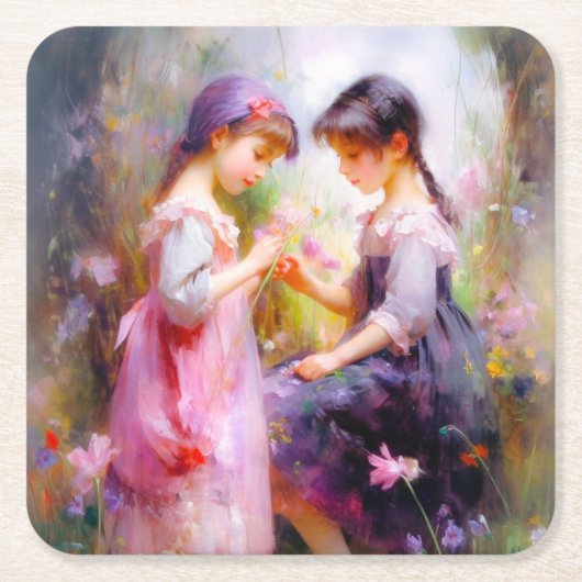 Freunde und Blume Rechteckiger Pappuntersetzer (Vorderseite)