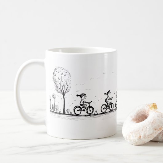 Freunde und Fahrrad Kaffeetasse (Mit Donut)