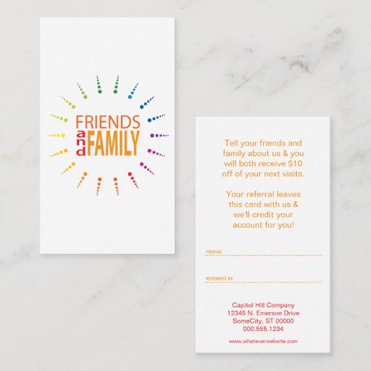 Freunde und Familie rainbowBurst Empfehlungskarte (Vorne/Hinten)