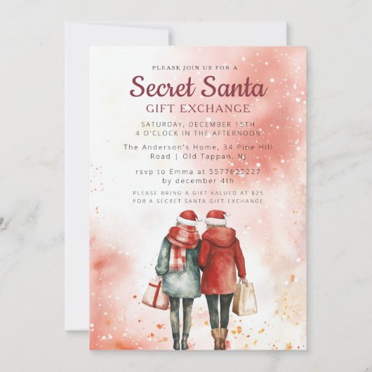 Freunde und Geschenktaschen Geheimnis Santa Pink P Einladung (Vorderseite)