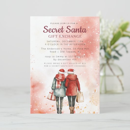 Freunde und Geschenktaschen Geheimnis Santa Pink P Einladung (Stehend Vorderseite)