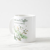 "Freunde und Kaffee" grüne Aquarellfarben-Blume Kaffeetasse (Vorderseite Links)