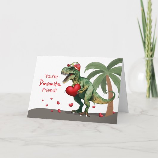 Freunde Valentine Dinosaurier mit Hut und Herz Karte (Vorderseite)