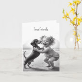 Freunde Vintager Dackel Karte (Gelbe Blume)