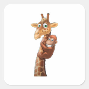 Freunde von Giraffen und Affen Quadratischer Aufkleber