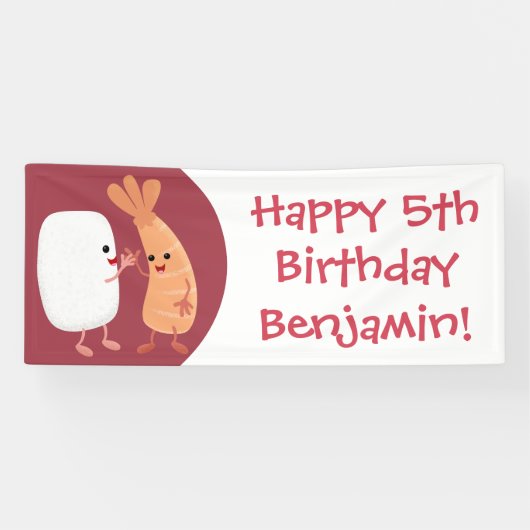 Freunde von niedlichem Sushi-Reis Cartoon Banner (Horizontal)