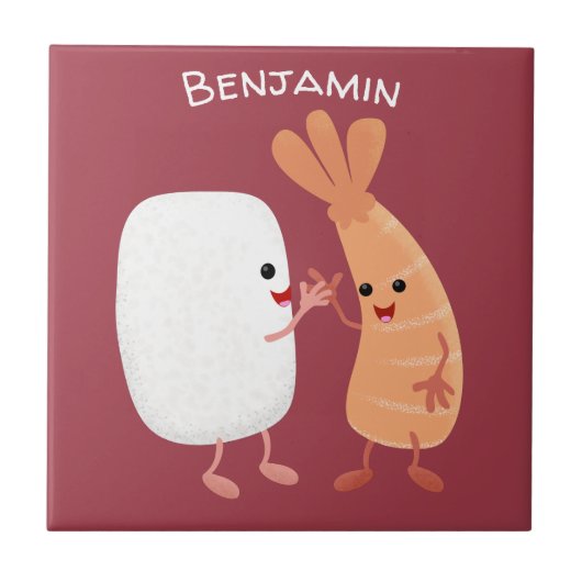 Freunde von niedlichem Sushi-Reis Cartoon Fliese (Vorderseite)