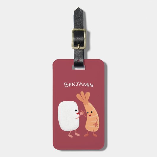 Freunde von niedlichem Sushi-Reis Cartoon Gepäckanhänger (Vorderseite vertikal)