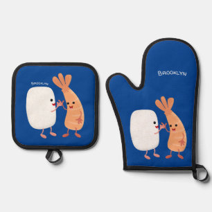 Freunde von niedlichem Sushi-Reis Cartoon Ofenhandschuh & Topflappen-Set