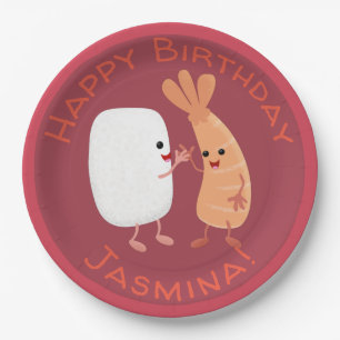 Freunde von niedlichem Sushi-Reis Cartoon Pappteller