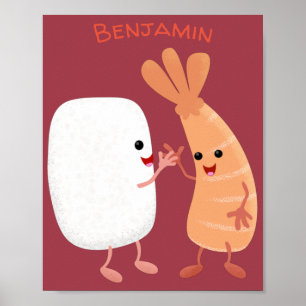 Freunde von niedlichem Sushi-Reis Cartoon Poster