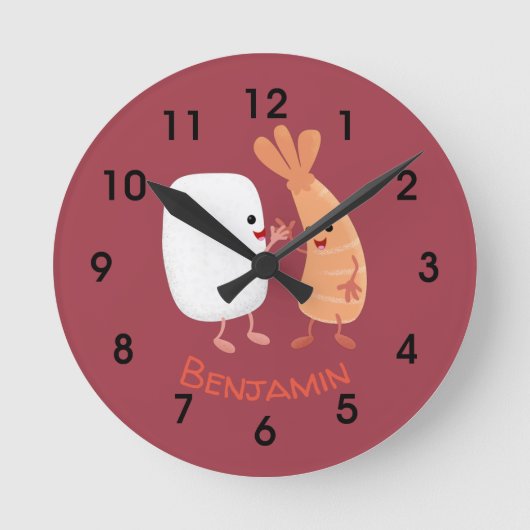 Freunde von niedlichem Sushi-Reis Cartoon Runde Wanduhr (Vorderseite)