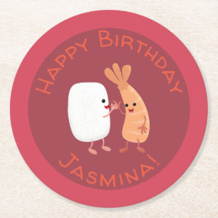 Freunde von niedlichem Sushi-Reis Cartoon Runder Pappuntersetzer