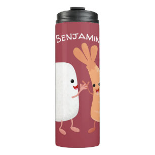Freunde von niedlichem Sushi-Reis Cartoon Thermosbecher