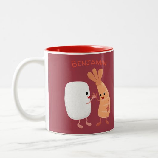 Freunde von niedlichem Sushi-Reis Cartoon Zweifarbige Tasse (Links)