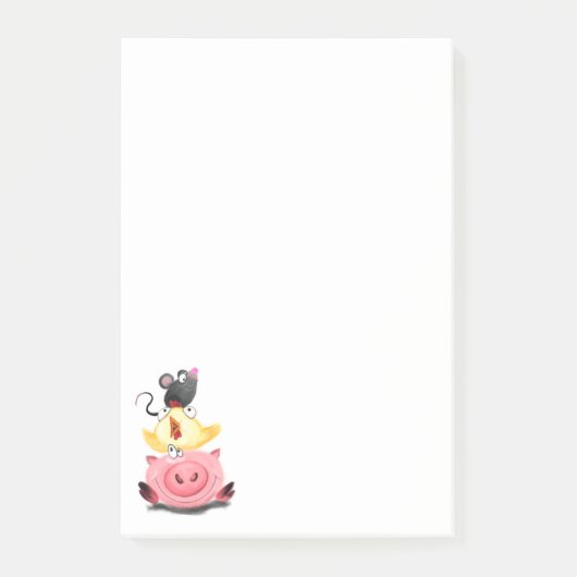 Freunde von Schweinehähnchen und Maus Funny Sticky Post-it Klebezettel (Vorderseite)