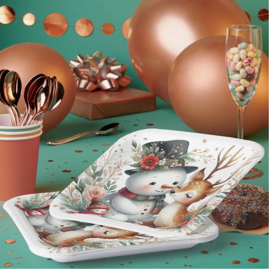 Freunde von Snowman und Rentier Pappteller (Multi)