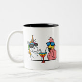 Freunde von Unicorn und Flamingo Zweifarbige Tasse (Links)