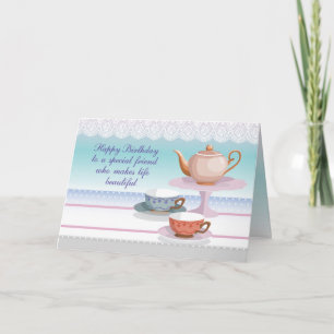 Freunde zum Geburtstag Teapot und Teacups, Religiö Karte
