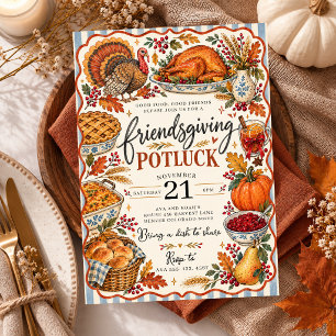 Freundes-Dankfest Handgezeichnetes Thanksgiving-Di Einladung