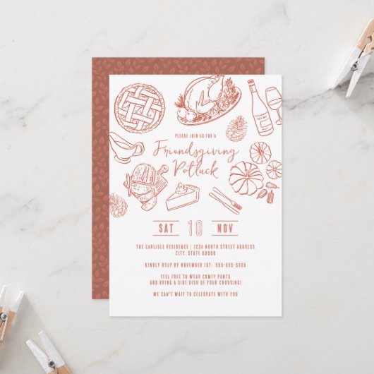 Freundesdankfest-Abendessen Handgezeichnetes Essen Einladung (Vorderseite/Rückseite Beispiel)