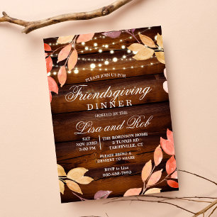 Freundesdankfest-Abendessen Rustikale Herbstblatt- Einladung
