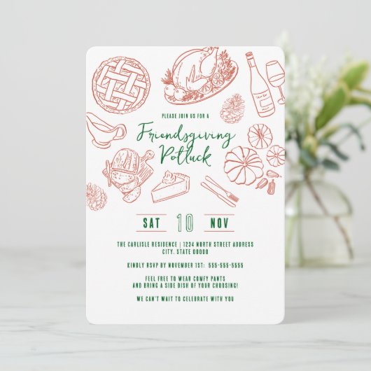 Freundesdankfest-Abendessen Vintage rustikales Ess Einladung (Stehend Vorderseite)