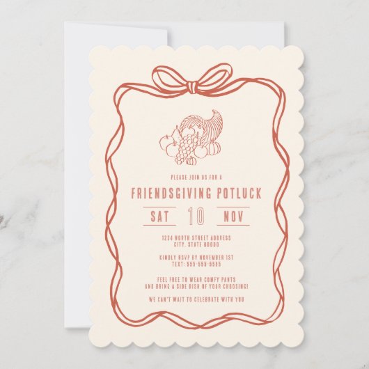 Freundesdankfest-Essen, Potluck-Abend, Kokette Sch Einladung (Vorderseite)