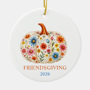 Freundesdankfest-personalisierter Blumenkürbis Keramik Ornament