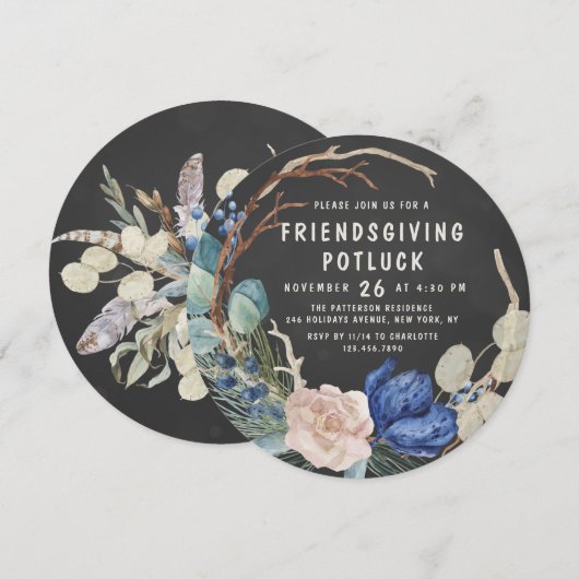 Freundesdankfest-Potluck-Abendessen Wasserfarben F Einladung (Vorne/Hinten)