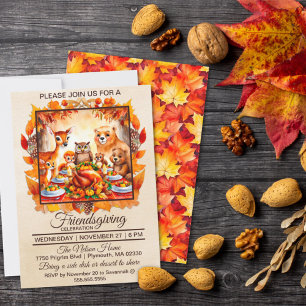 Freundesdankfest Waldtiere Herbstlaub Einladung