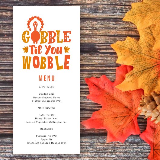 Freundesdinner Gobble Til You Wobble Menükarte