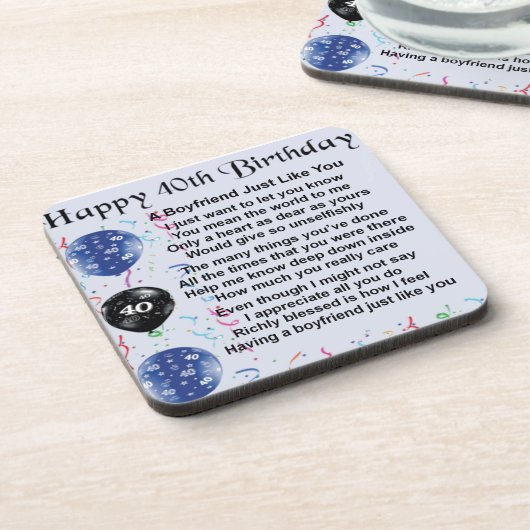 Freundgedicht - 40. Geburtstag Getränkeuntersetzer (Linke Seite)