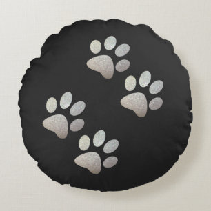 Freundhund funkelt Silberpfanne Rundes Kissen