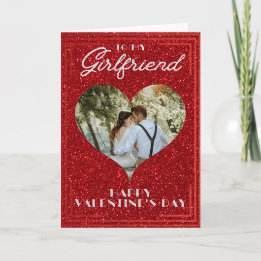 Freundin Custom Foto Glitzer Valentine Card Karte (Vorderseite)