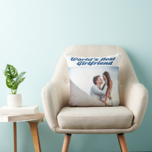 Freundin mit blauem Typografie-Foto Kissen